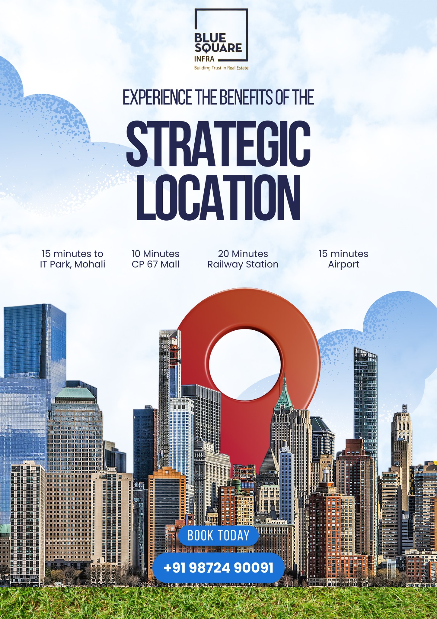 Strategic location designed for everyday convenience and long-term value

• 15 mins to IT Park, Mohali – ideal for professionals
• 10 mins to CP-67 Mall – shopping, dining & entertainment nearby
• 20 mins to Railway Station – seamless city connectivity
• 15 mins to Airport – quick travel, better accessibility
• Smart investment with excellent growth potential
• Book today and secure a location that works for you

🚀 Secure your plot today before prices rise.
📞 Call +91 62800 56690 to book a site visit

Blue Square Infra — Building trust in real estate

#bluesquareinfra #mohali #tallestproject #strtegiclocation #realestate #apartment #4BHK